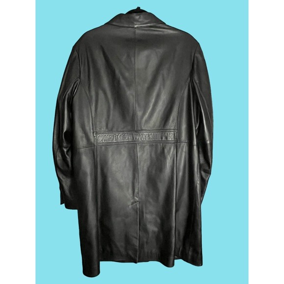 Modern Essentials Women’s Trench Coat Black Leather Jacket Pockets Collared XL - Picture 8 of 8